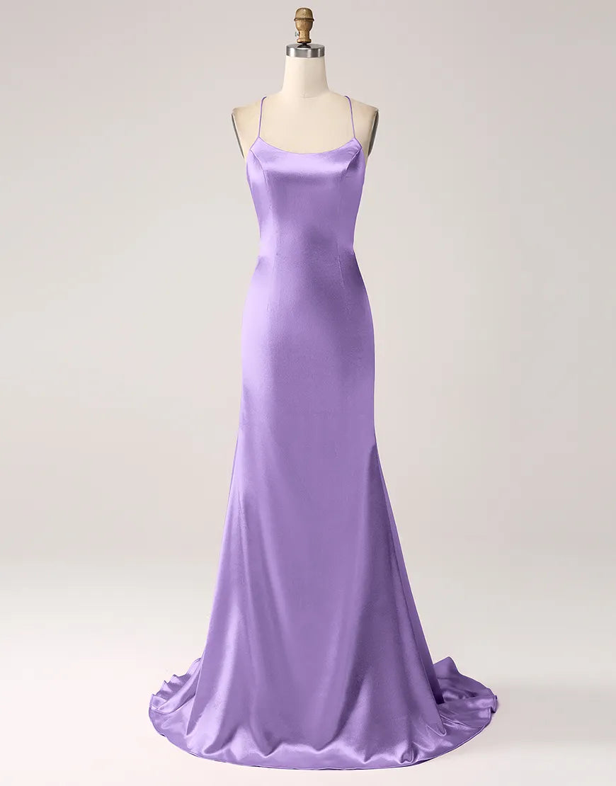 Simple and atmospheric long backless mermaid lace up party dress