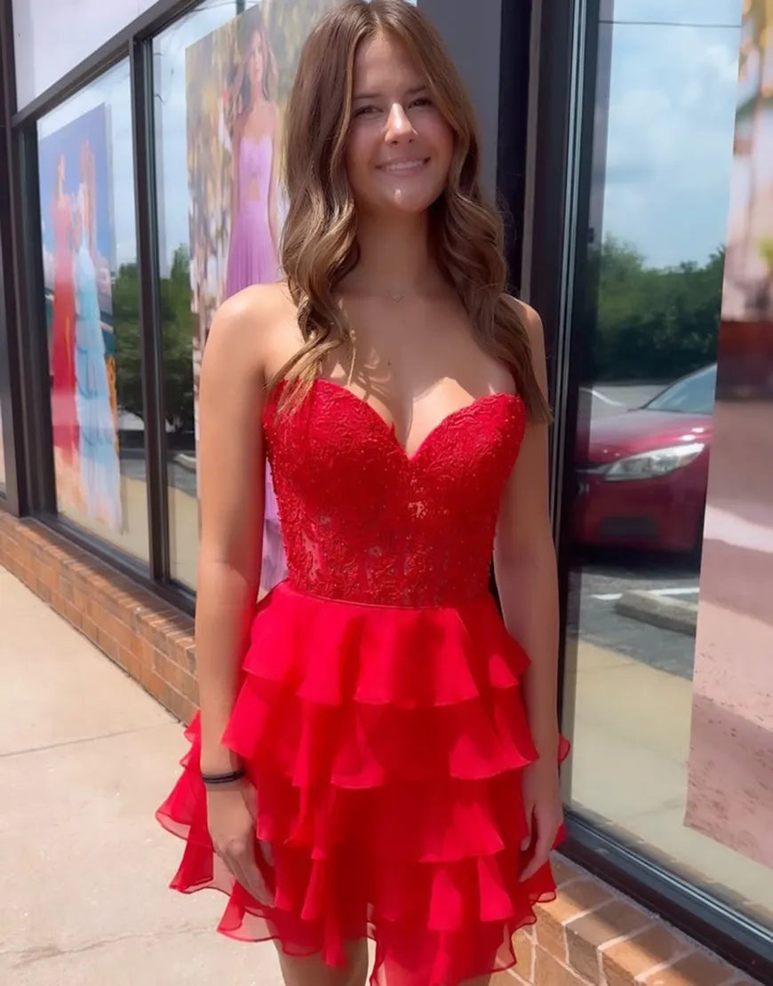 Elegant yellow sequin decal A-line strapless multi-layer back to school party dress