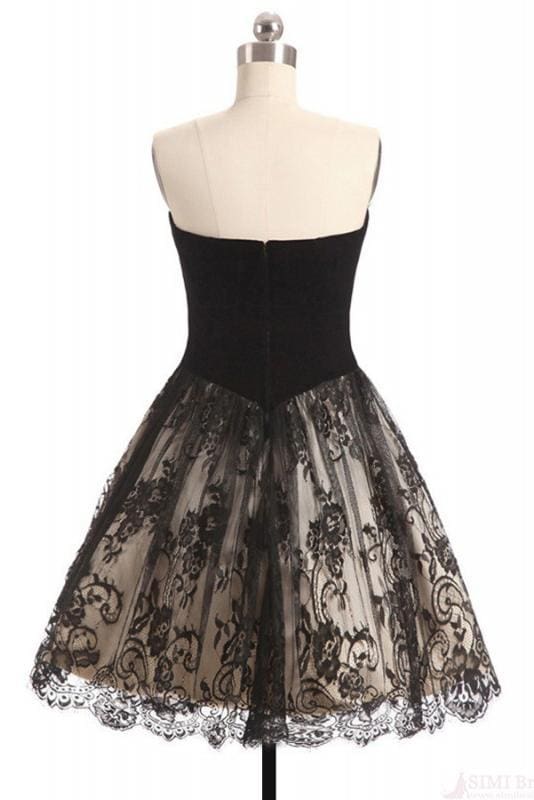 DingJiDress Short Prom Dress A Line Strapless Sweetheart Lace Short Retro Homecoming Dress
