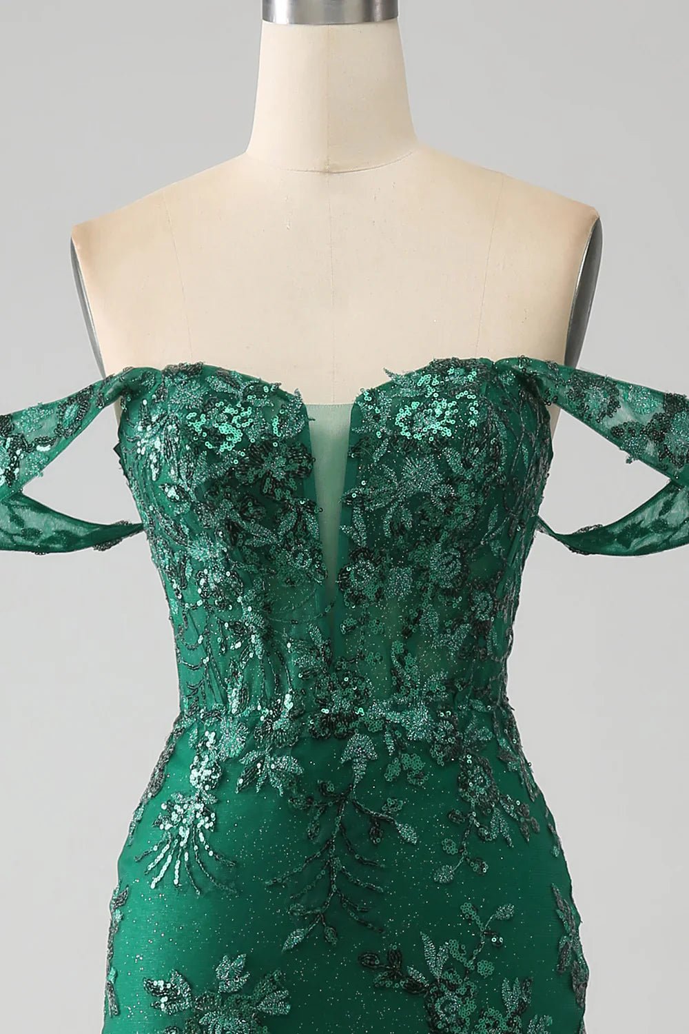 DingJiDress Mermaid Off The Shoulder Dark Green Prom Dress with Appliques