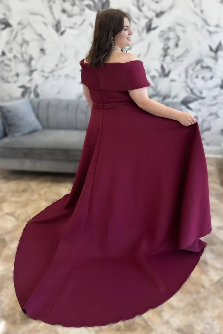 Mulberry Portrait Surplice Mermaid Long Mother of the Bride Dress with Scarf