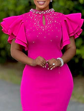 Women's Midi Dress Prom Dress Party Dress Satin Dress Wedding Guest Dress Elegant Formal Party Wedding Guest Engagement Regular Fit Plain Short Sleeve Turtleneck Black White Pink Red Summer Spring