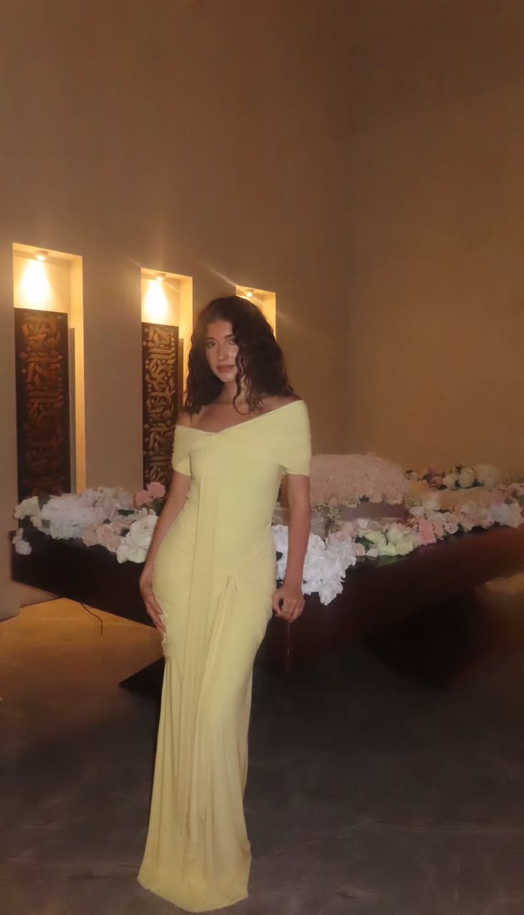 Yellow Mermaid Evening Dress Off Shoulder Prom Party Dress