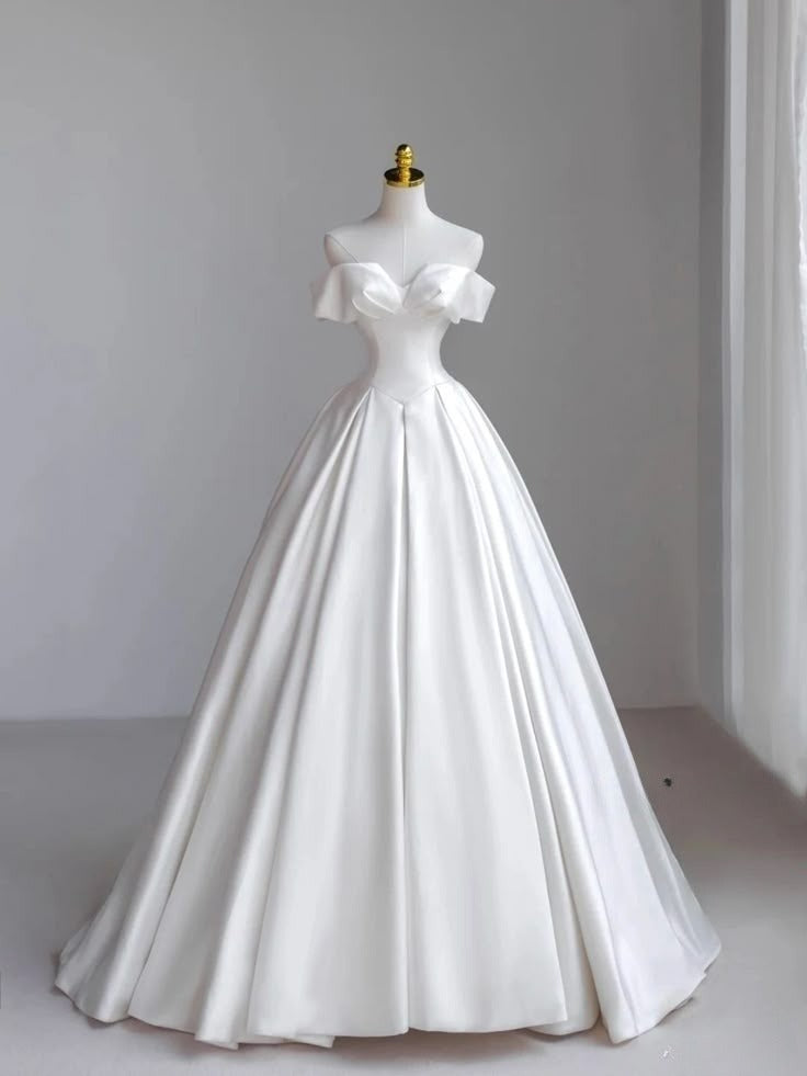 A Line Off Shoulder White Long Bridal Gown Wedding Dress