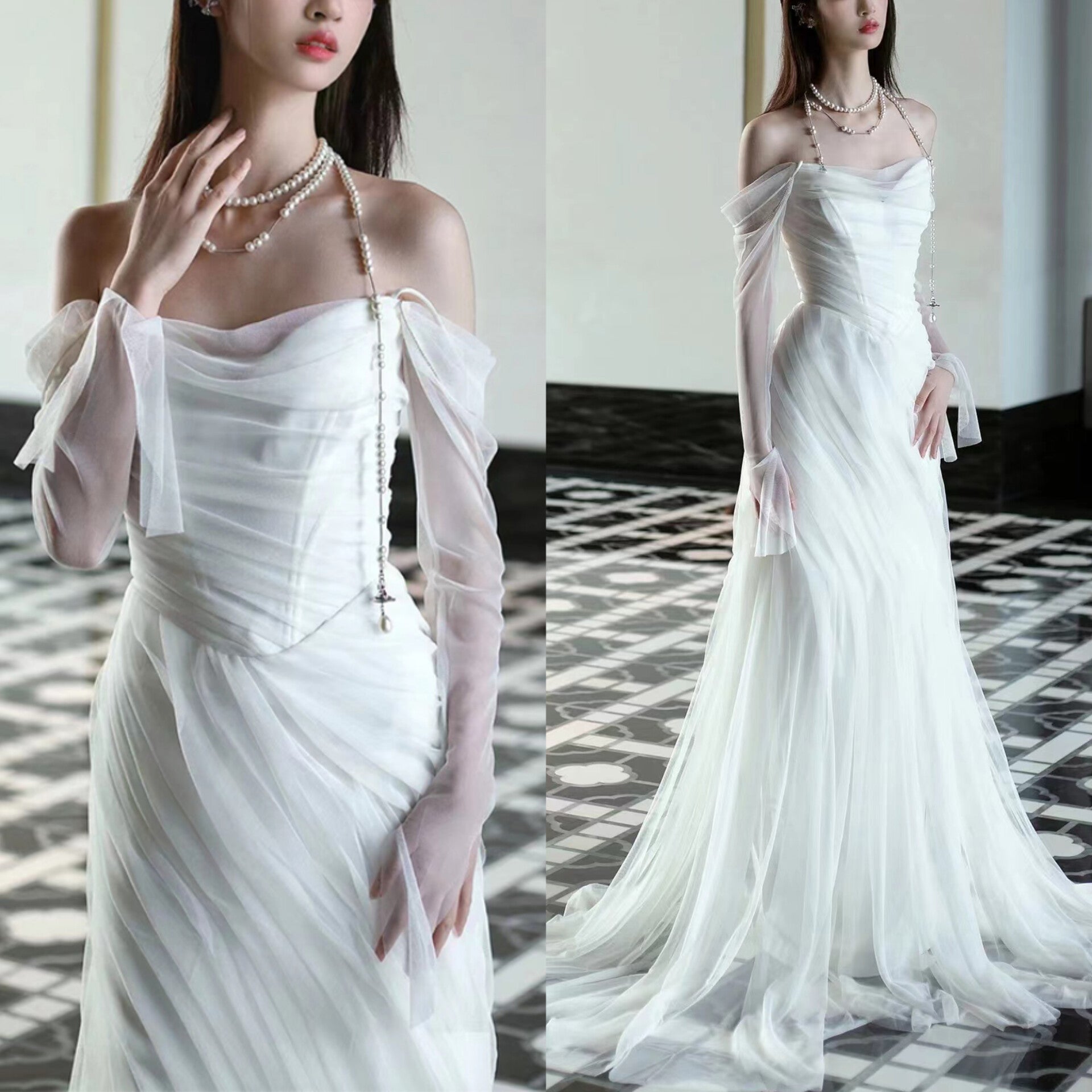 Elegant Off Shoulder Simple Wedding Dress Long Bridal Gown