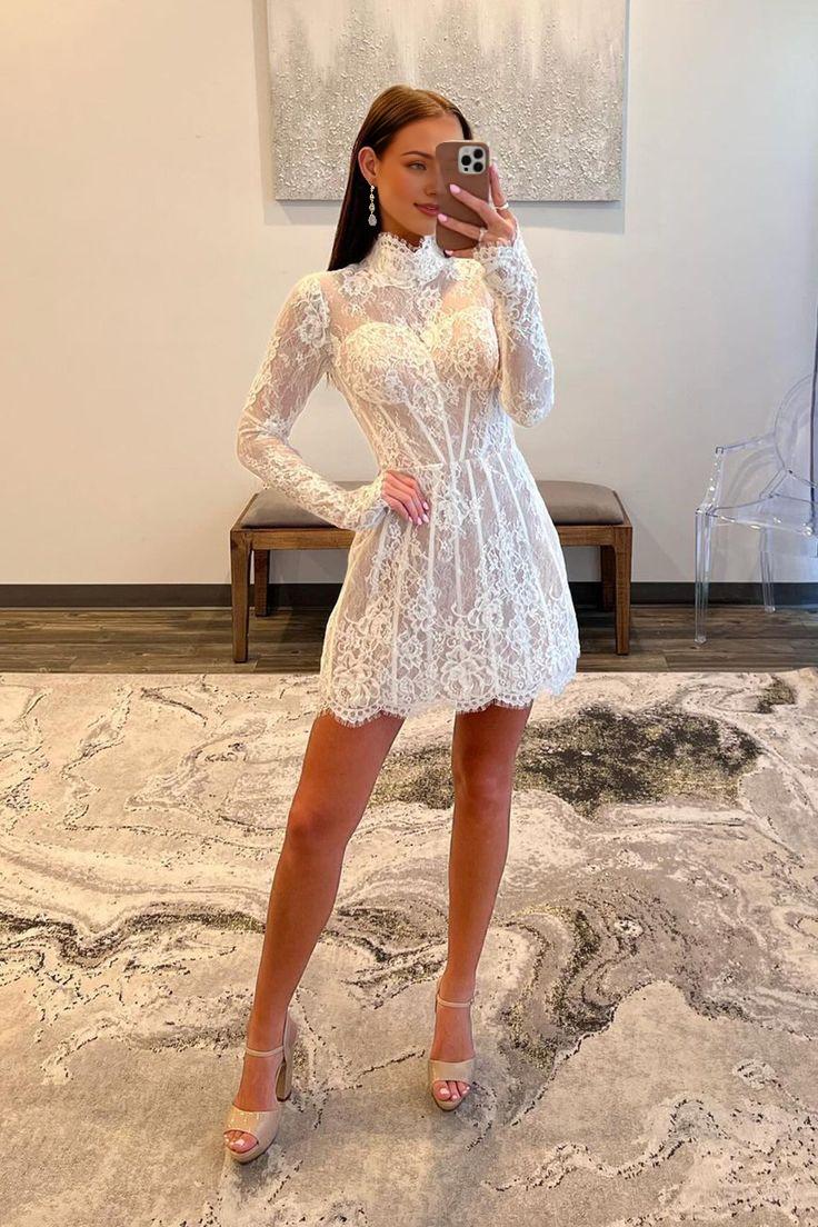 Lace Homecoming Dress With Long Sleeves