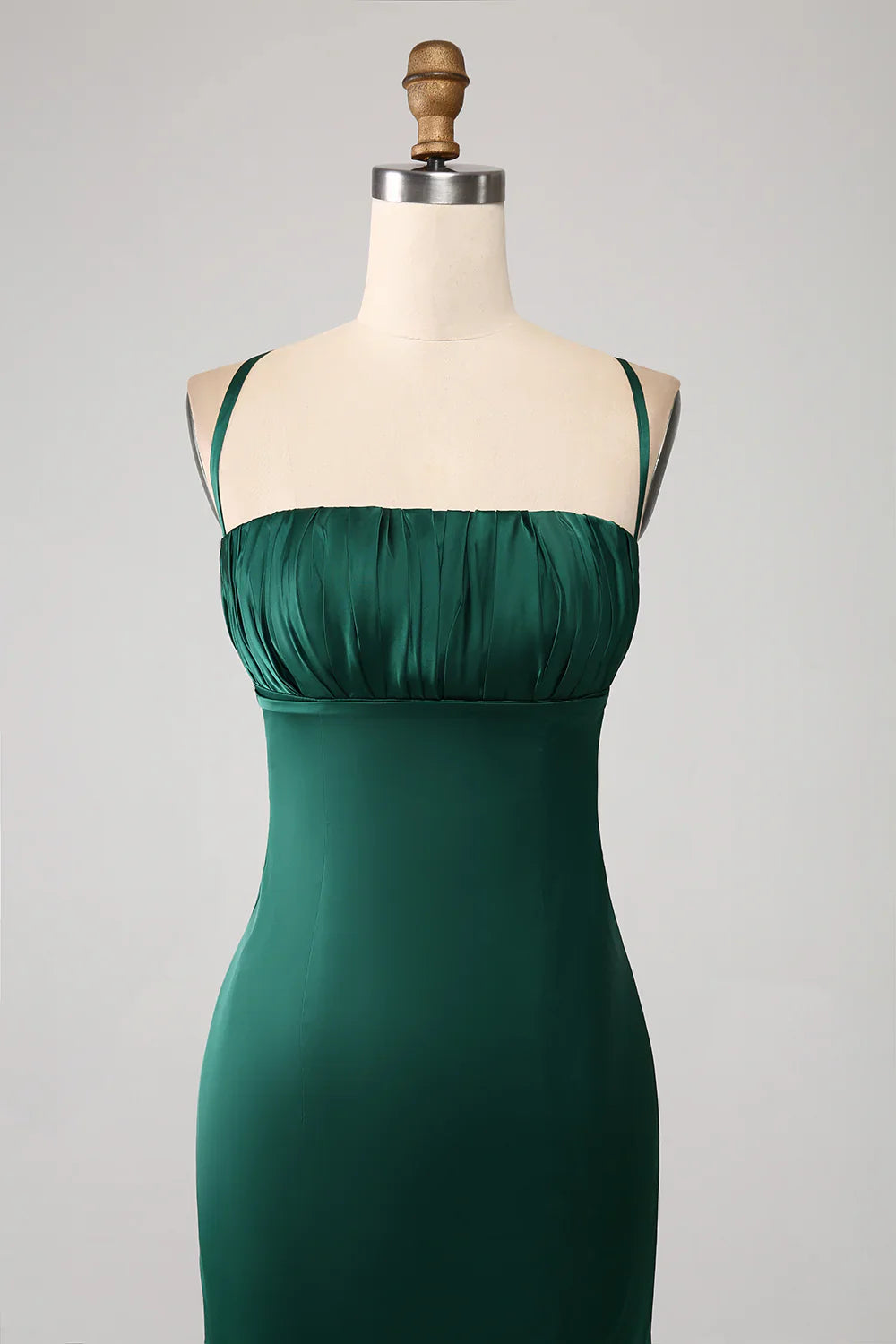 DingJiDress Dark Green Mermaid Spaghetti Straps Satin Prom Dress with Pleated