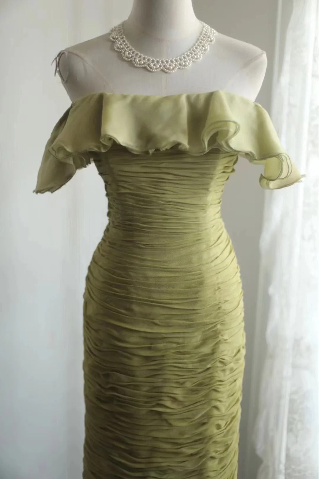 Green Off Shoulder Vintage Long Party Dress Evening Dress Prom Dresses