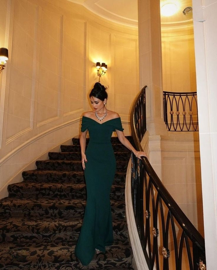 Dark Green Mermaid Off Shoulder Evening Dress Long Prom Party Gowns