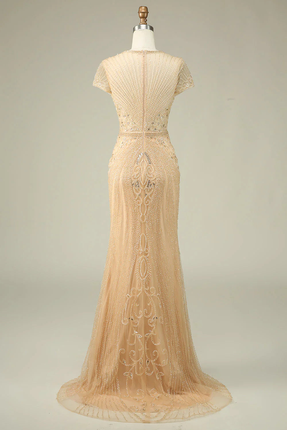 DingJiDress Luxurious Mermaid Jewel Neck Champagne Prom Dress with Beading