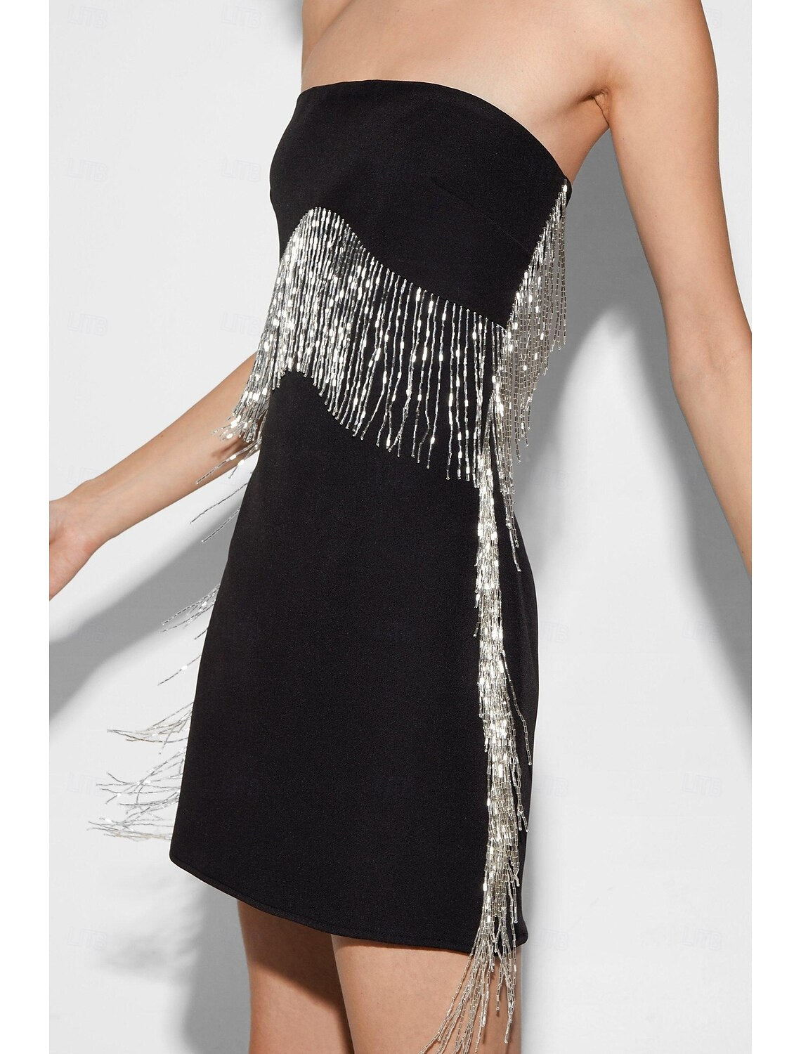 Sheath Sequin Cocktail Dresses Party Dress Homecoming Dress Carnival Party Wear Short Mini Sleeveless Strapless Spandex with Glitter Tassel dress to impress