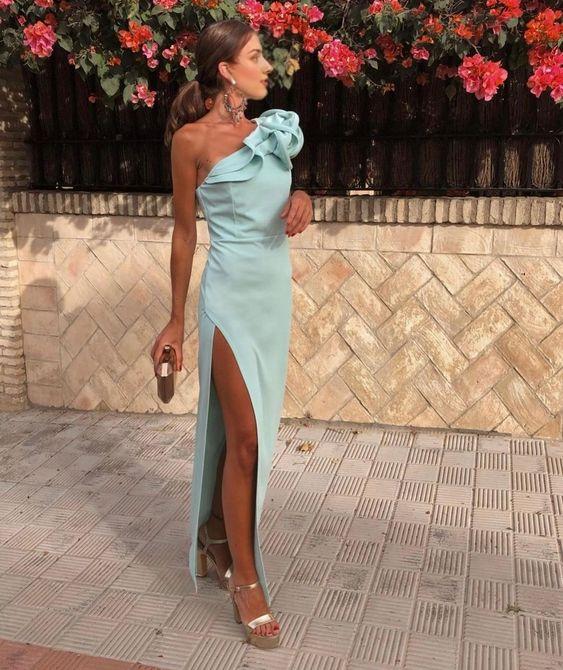 Sexy Sheath One Shoulder Prom Dresses