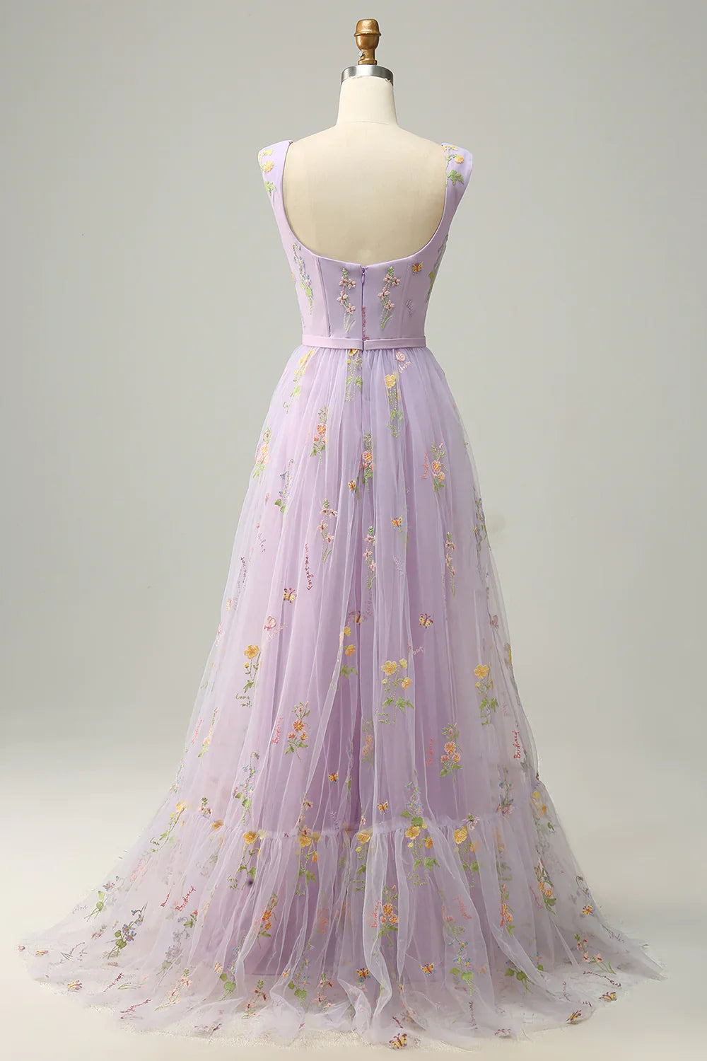 DingJiDress A-Line Square Neck Purple Long Prom Dress with Embroidery