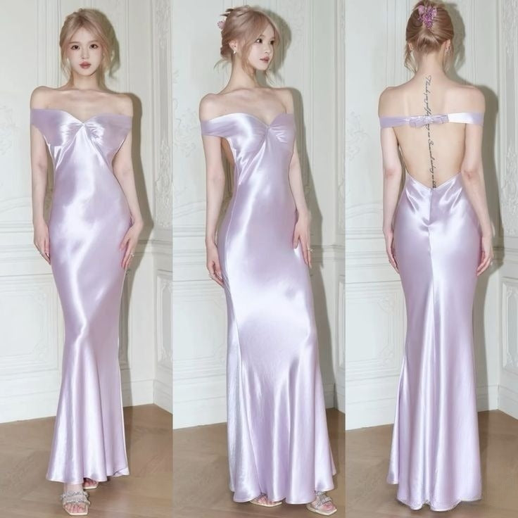 Lilac Off Shoulder Prom Dresses Long Evening Dress