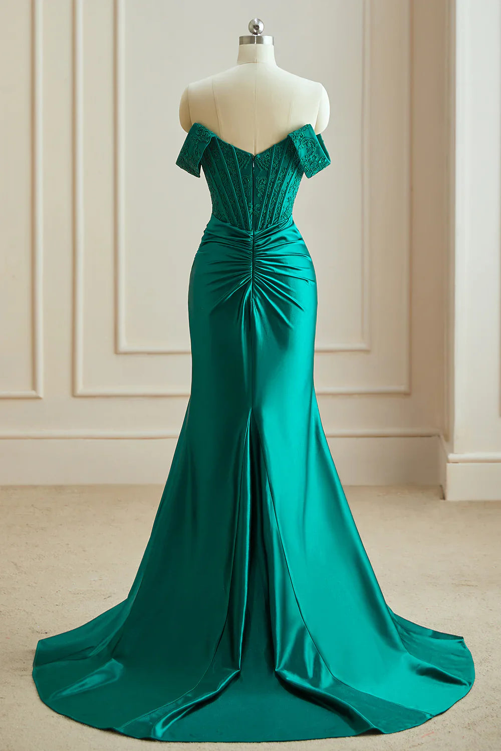 DingJiDress Mermaid Off the Shoulder Satin Prom Dress with Split