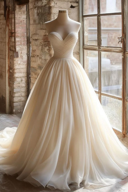 A Line Strapless Ivory Long Wedding Dress Evening Party Dresses