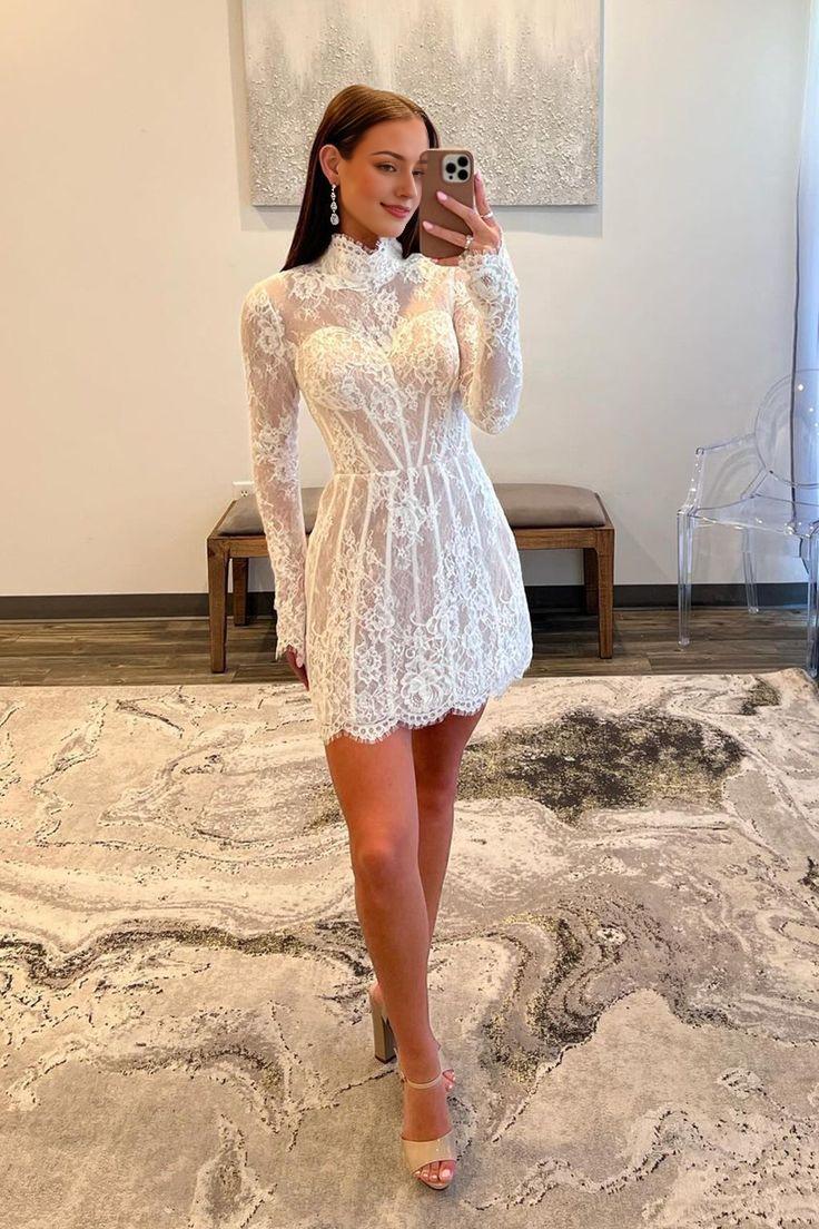 Lace Homecoming Dress With Long Sleeves