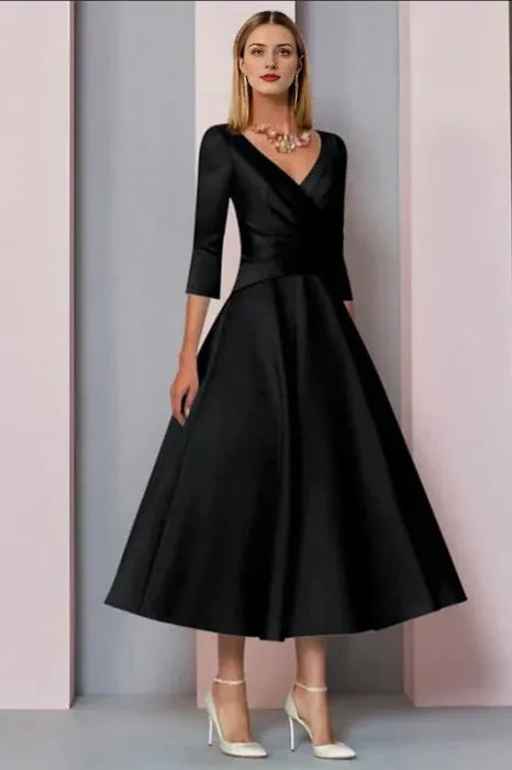 Half Sleeves Satin Wedding Guest Dress Ankle Length Mother of the Bride Dress