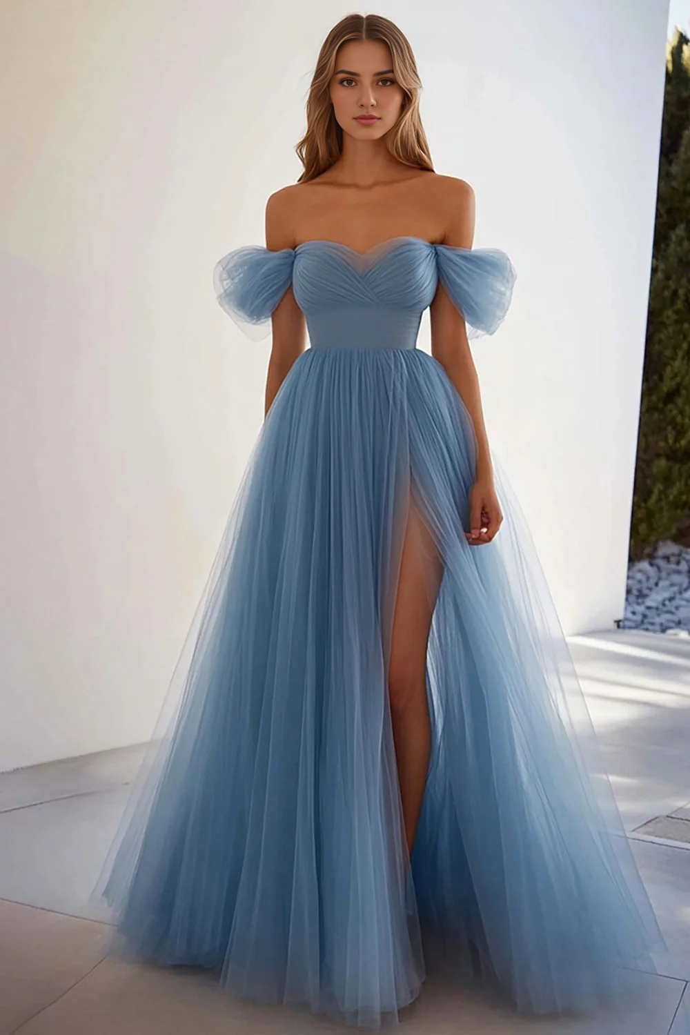 DingJiDress High Quality Dress Sweetheart Off Shoulder A Line Pleated Tulle Long Slit Elegant Prom Dress