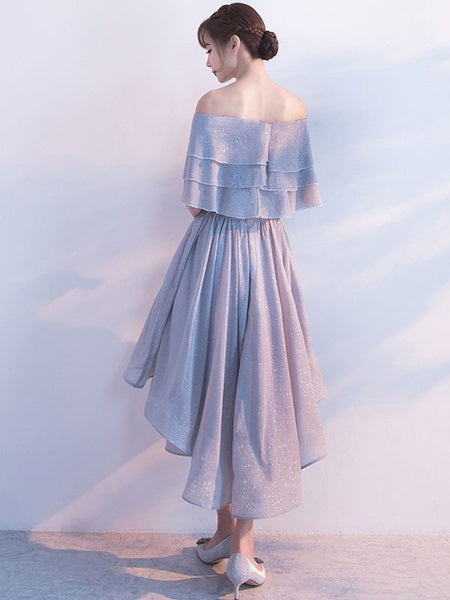 Short Homecoming Dress Off The Shoulder Ruffles Cocktail Dresses Light Grey A Line High Low Party Dresses