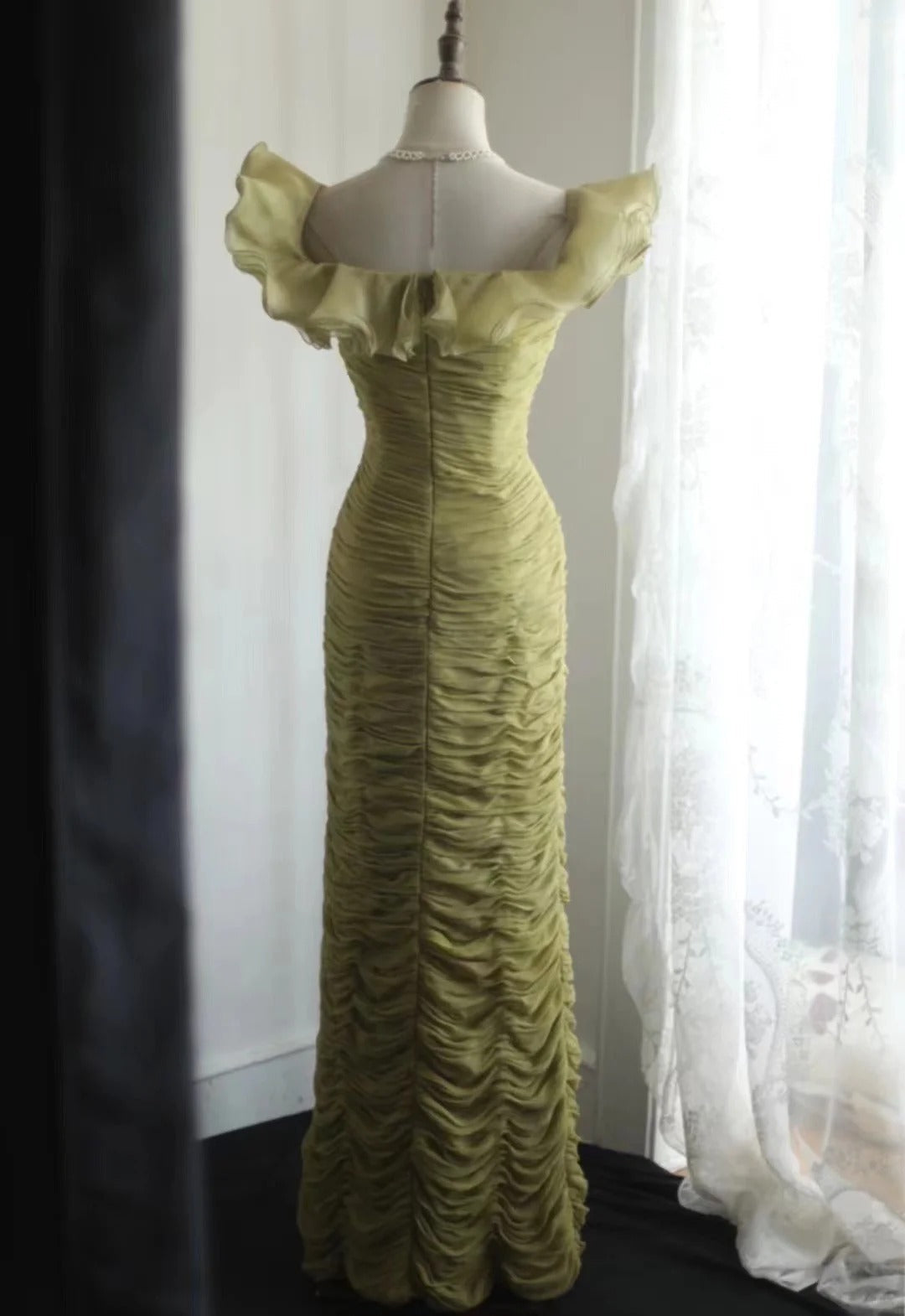 Green Off Shoulder Vintage Long Party Dress Evening Dress Prom Dresses