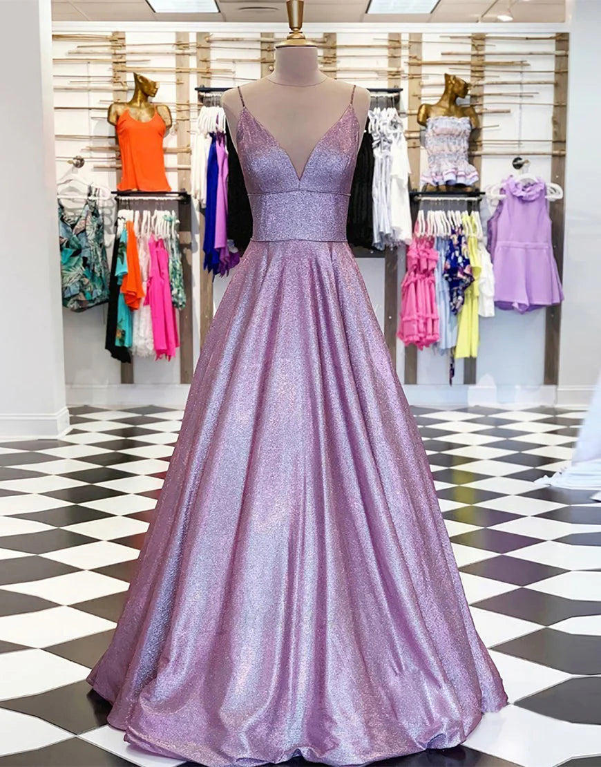 Purple long V-neck slim shoulder ball skirt