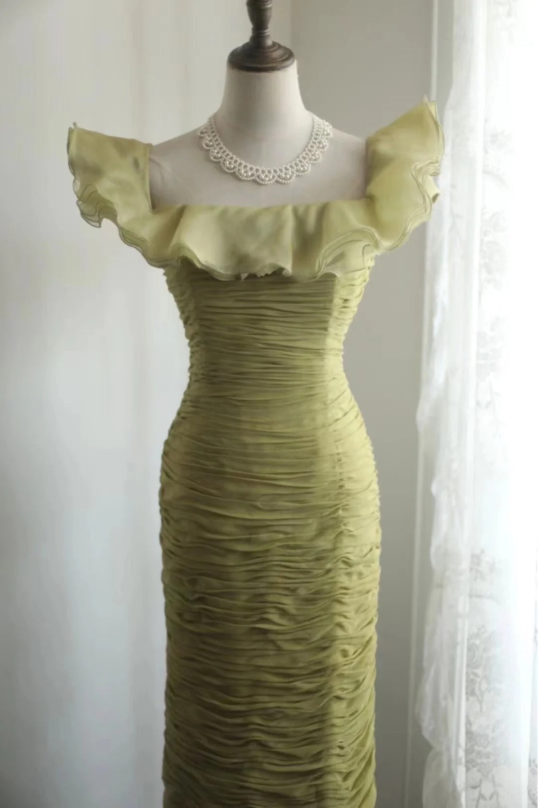 Green Off Shoulder Vintage Long Party Dress Evening Dress Prom Dresses