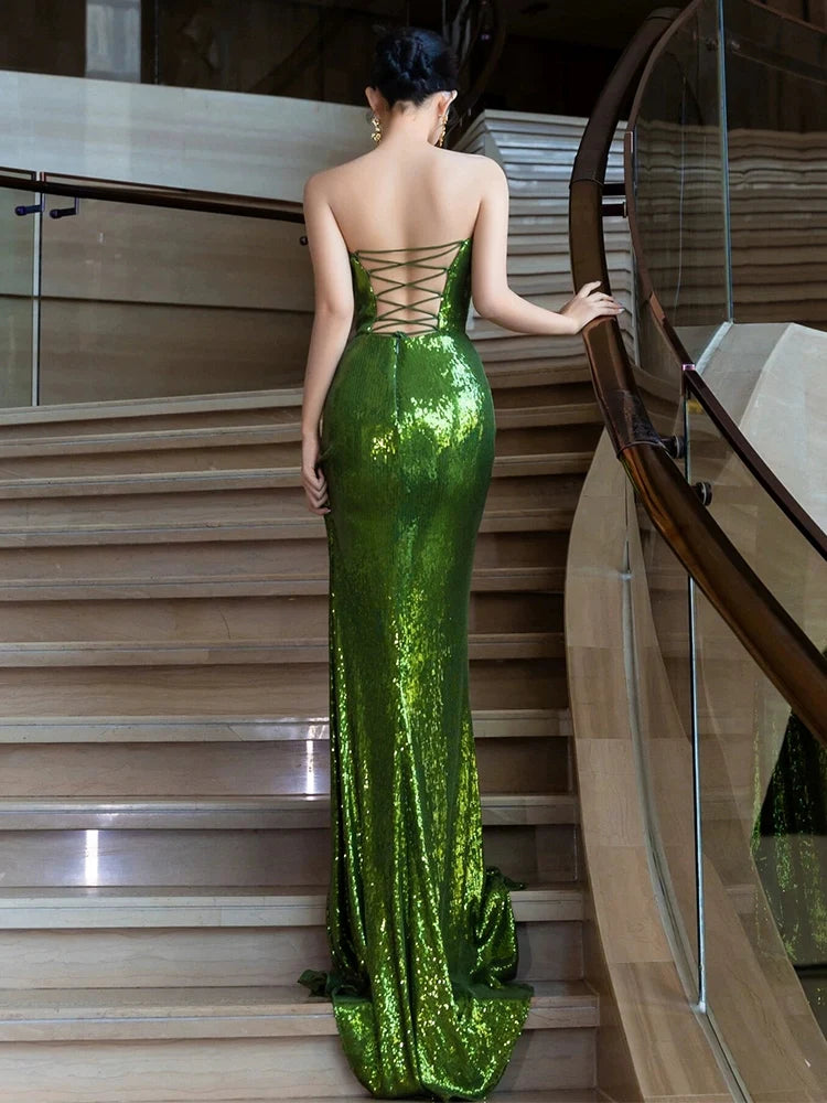 Sparkling mermaid long ball dress sexy dress