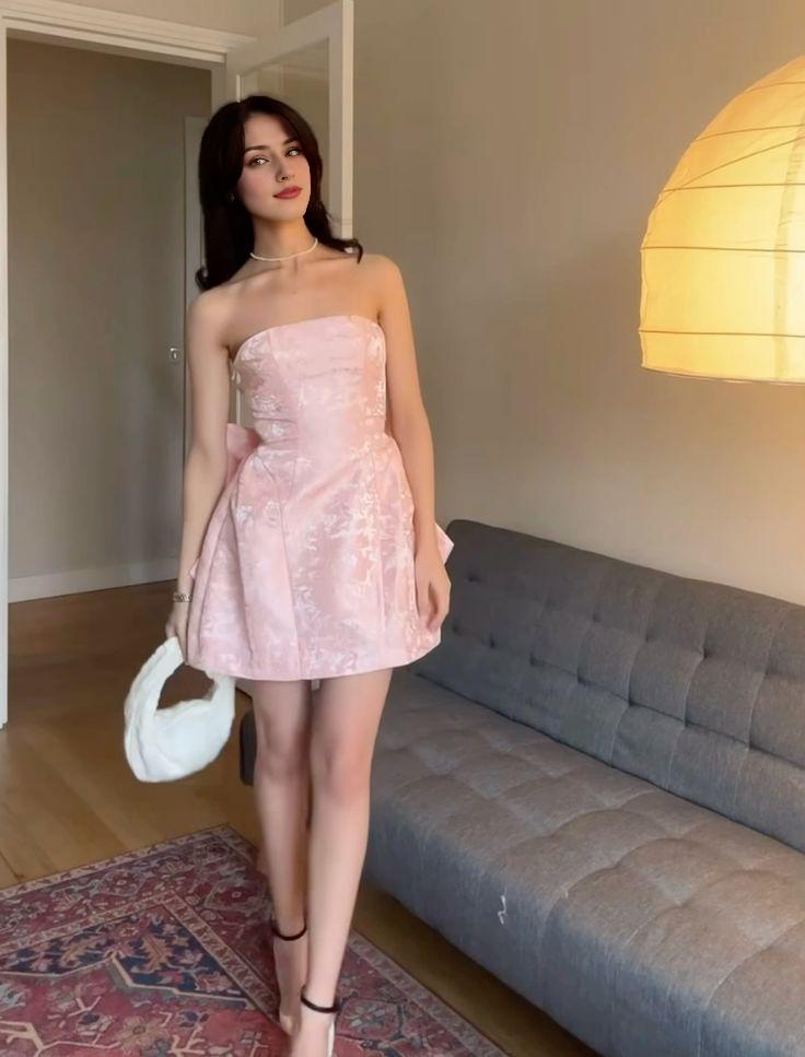 Pink Strapless Short Party Dress Homecoming Dress