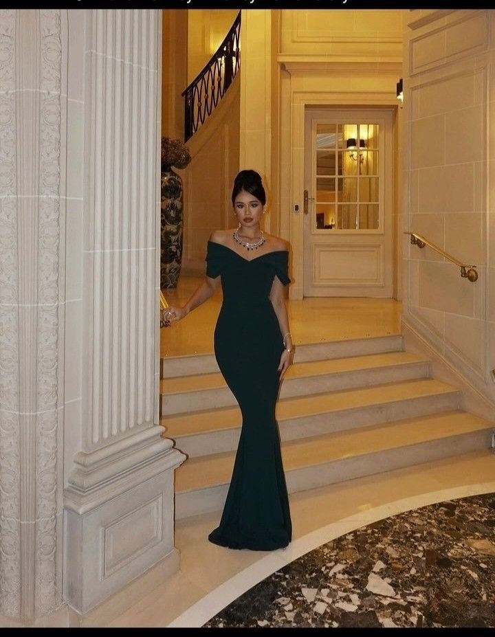 Dark Green Mermaid Off Shoulder Evening Dress Long Prom Party Gowns
