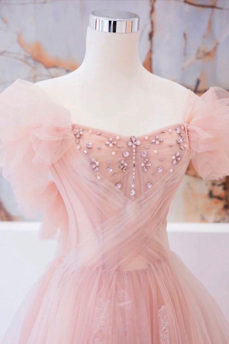 Tulle Beaded Long Prom Dress A-Line Evening Party Dress