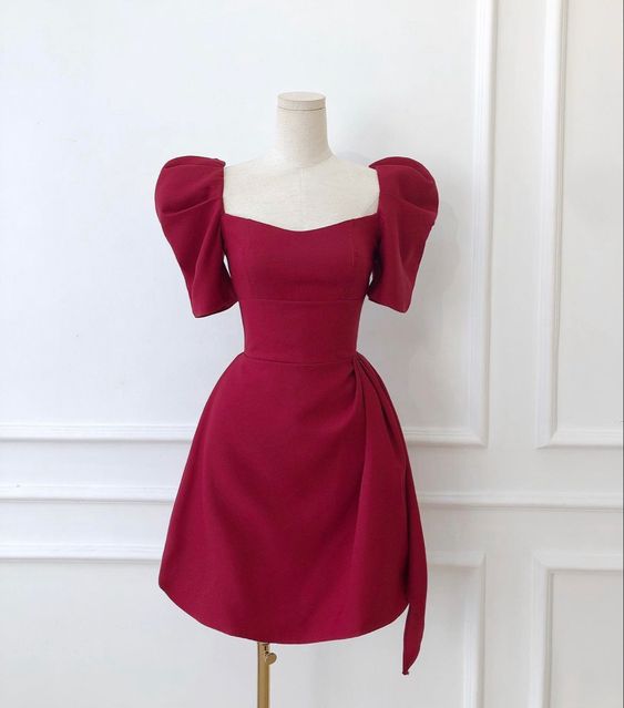 Cute short prom dress burgundy dress