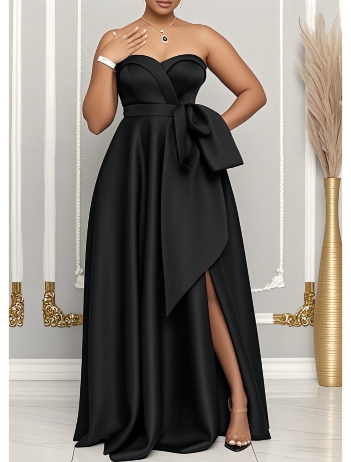 A-Line Wedding Guest Dresses Side Slit Dress Wedding Guest Homecoming Floor Length Sleeveless Sweetheart Fall Wedding Guest Satin with Slit Butterfly