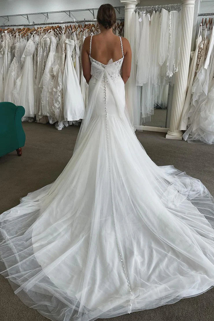 Attractive Mermaid Sweetheart Tulle Wedding Dresses with Beading