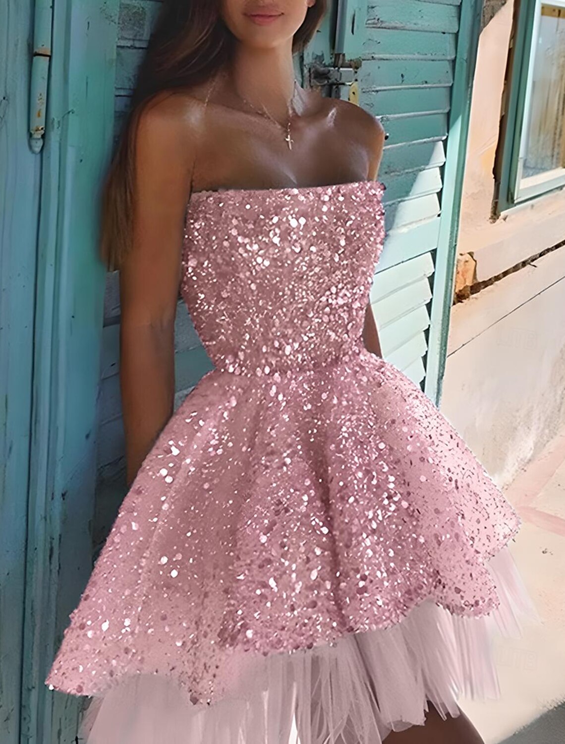 A-Line Homecoming Dresses Sparkle Dress Holiday Graduation Short / Mini Sleeveless Strapless Tulle with Sequin