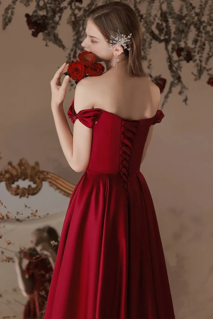 Wine red evening dress