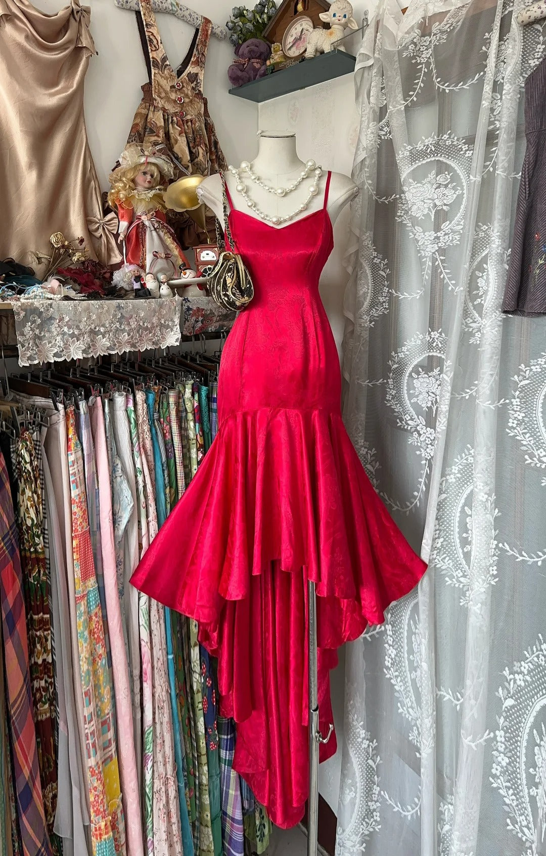 Red High Low Vintage Party Dress Evening Dress Prom Dresses