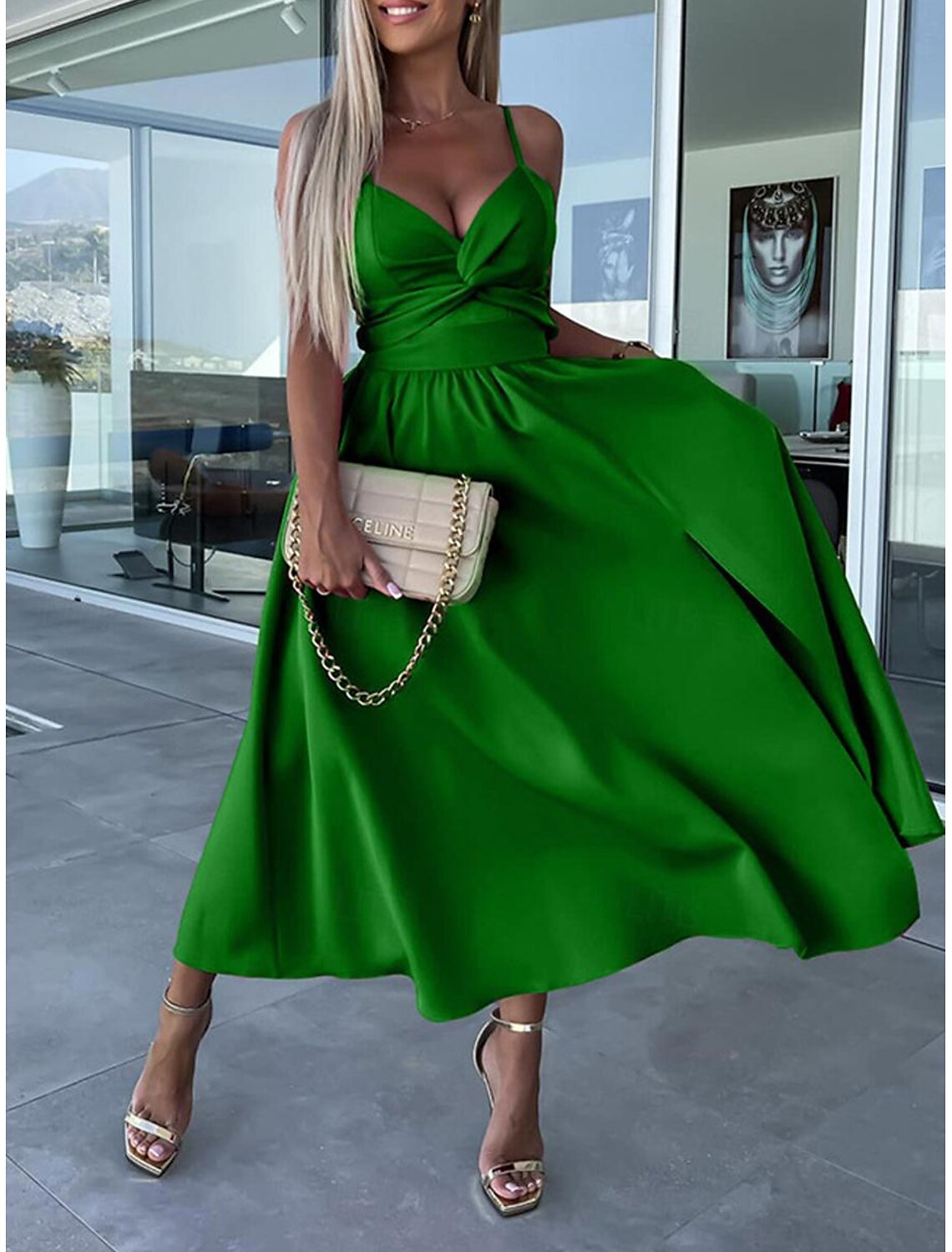Women's Midi Dress White Dress Graduation Dress Slip Dress A Line Wedding Party Date Regular Fit Sleeveless Strap Black White Pink Fuchsia Summer