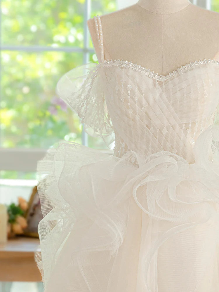 ivory Tulle Lace Ball Gown Short Prom Dress ivory Homecoming Dress