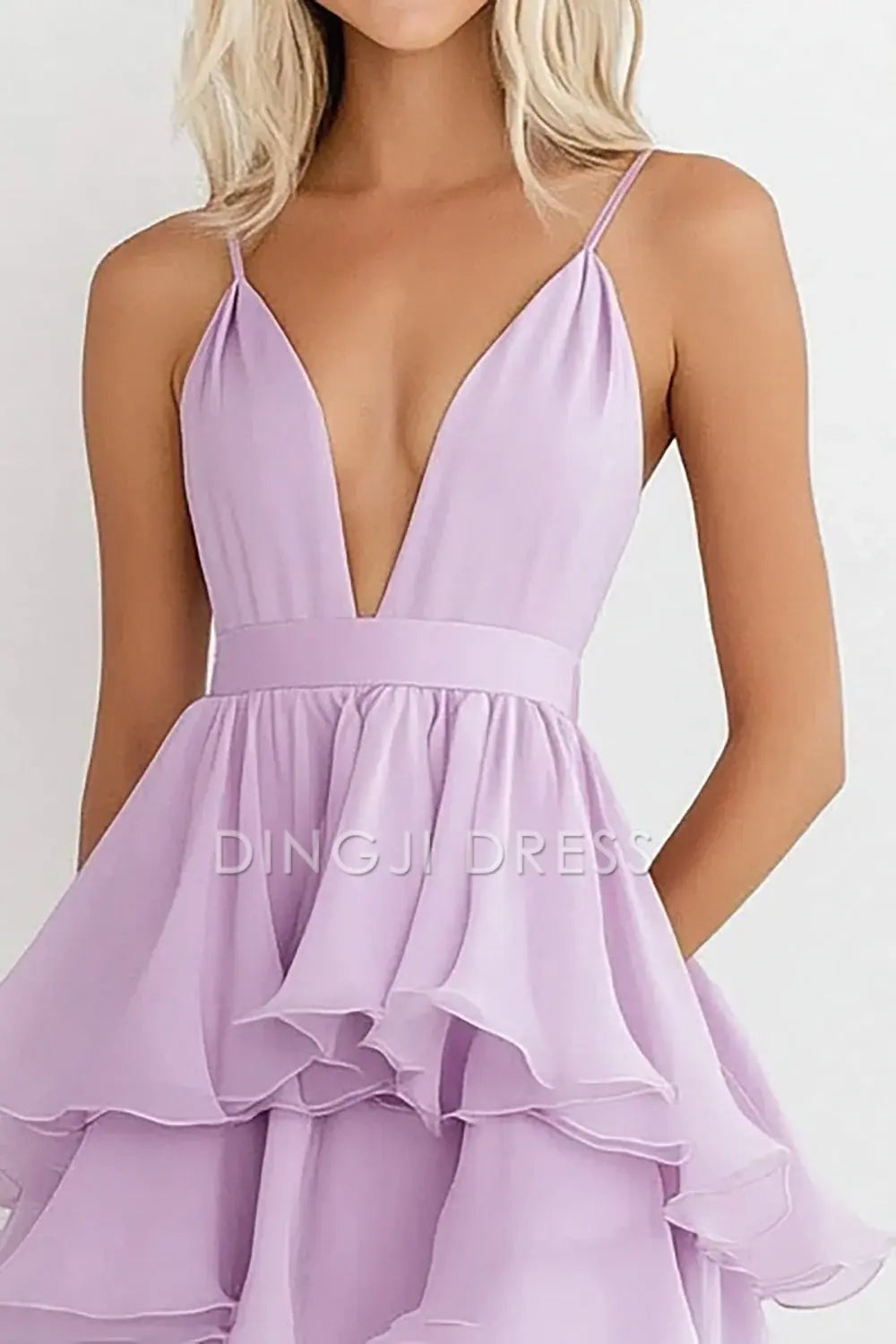 DingJiDress High Quality Dress Elegant A Line Deep V-Neck StraplessFantastic Chiffon Long With Ruffles Exquisite Prom Dress