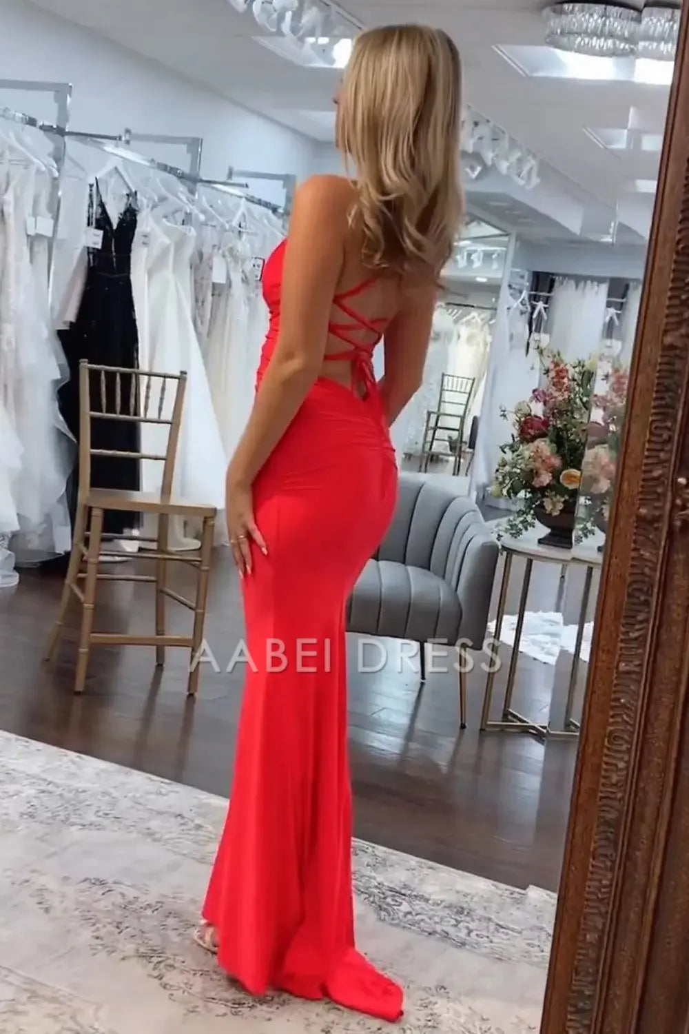 DingJiDress Satin Mermaid Spaghetti Straps Backless Lace Up Long Elegant Prom Dress