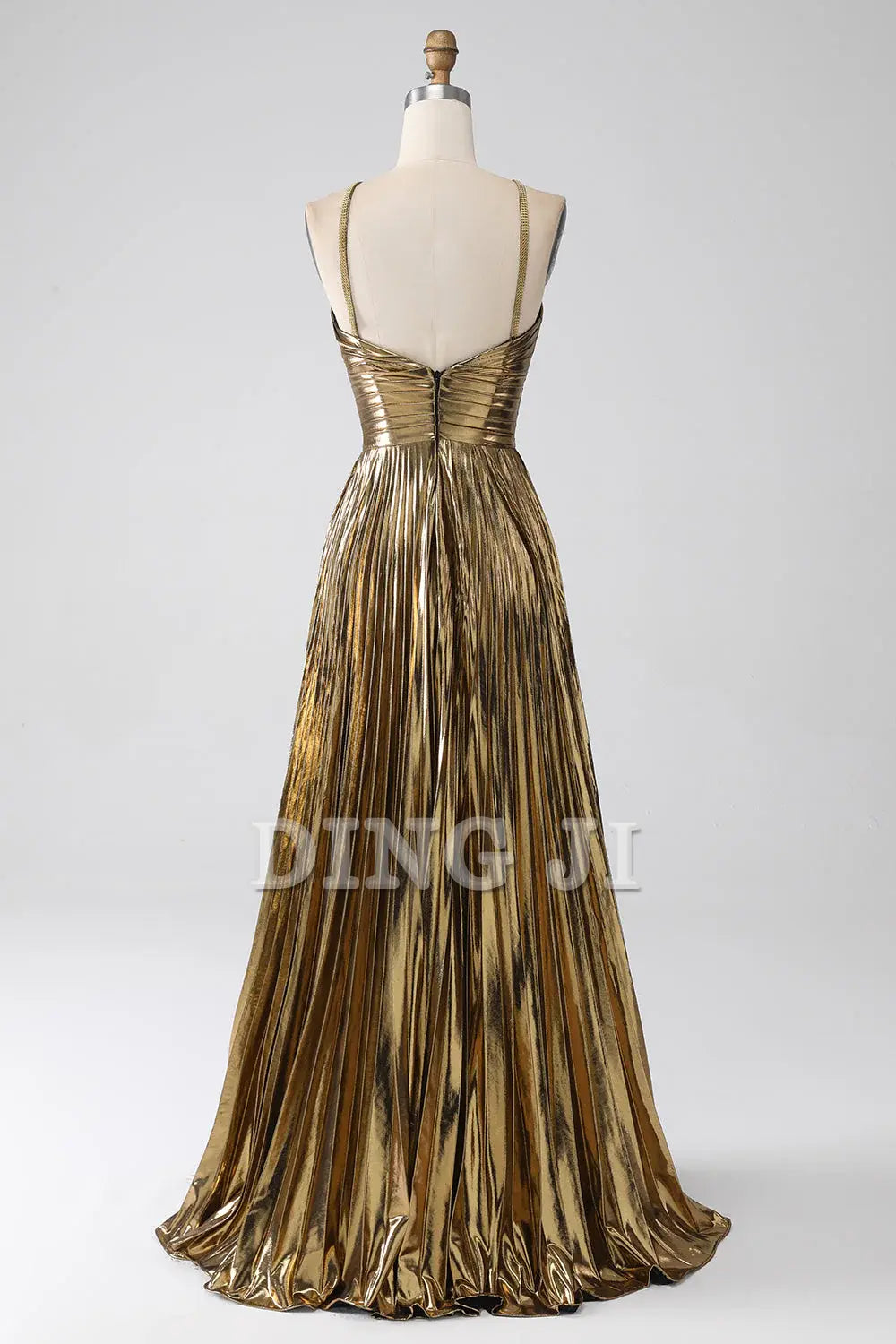 DingJiDress Prom Dress A-Line Spaghetti Straps Pleated Side Fork Backless Sparkly Formal Women's Dresses Wedding Guests Dresses
