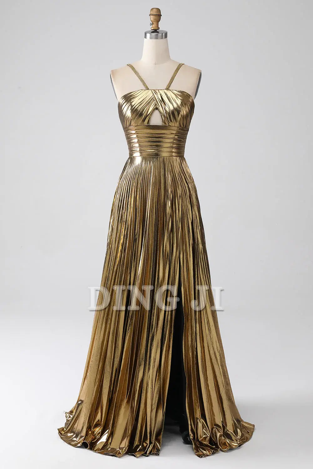 DingJiDress Prom Dress A-Line Spaghetti Straps Pleated Side Fork Backless Sparkly Formal Women's Dresses Wedding Guests Dresses