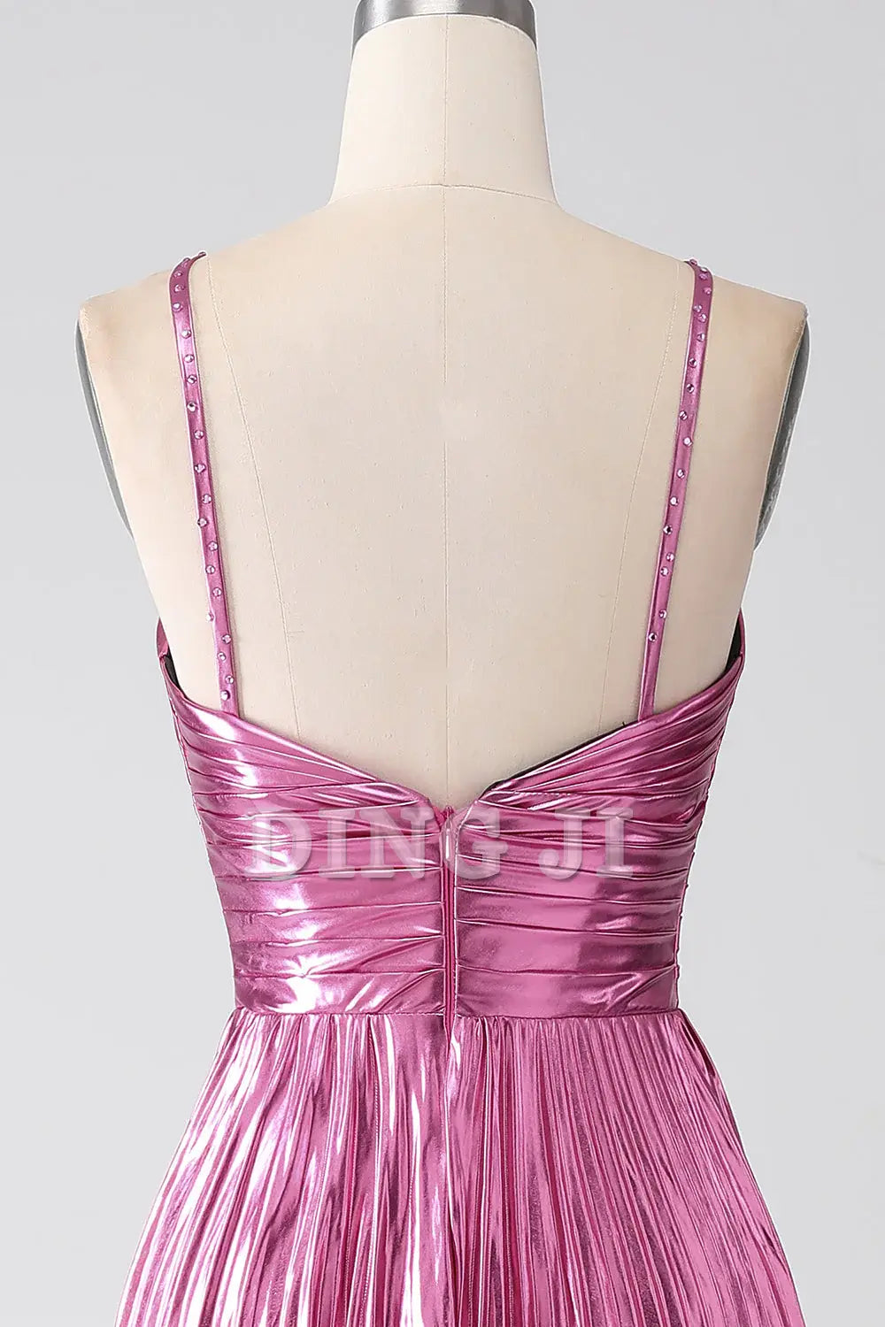 DingJiDress Prom Dress A-Line Spaghetti Straps Pleated Side Fork Backless Sparkly Formal Women's Dresses Wedding Guests Dresses