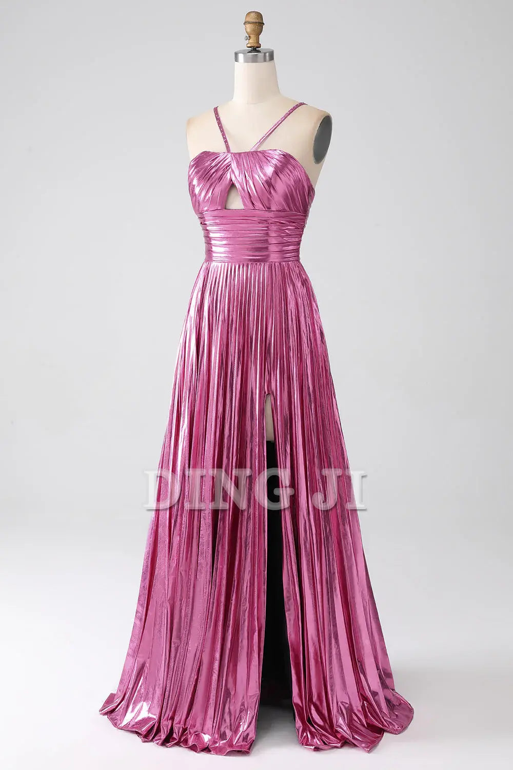 DingJiDress Prom Dress A-Line Spaghetti Straps Pleated Side Fork Backless Sparkly Formal Women's Dresses Wedding Guests Dresses