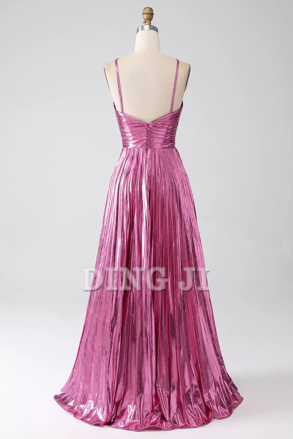 DingJiDress Prom Dress A-Line Spaghetti Straps Pleated Side Fork Backless Sparkly Formal Women's Dresses Wedding Guests Dresses