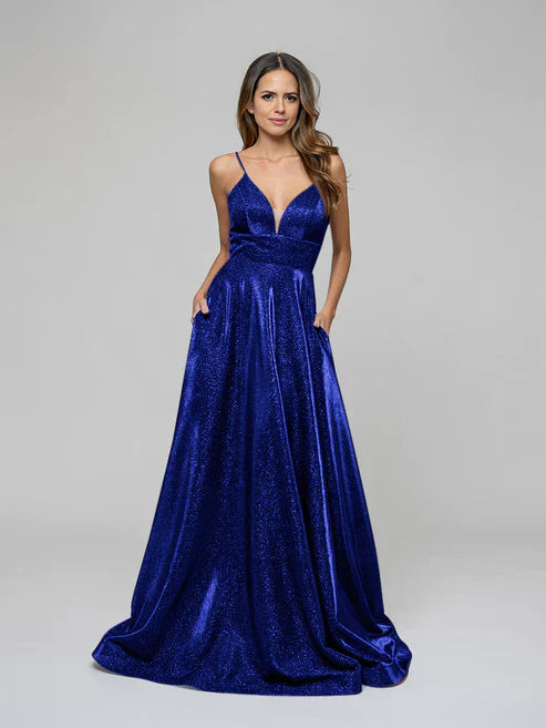 DingJiDress A Line Lace-up Spaghetti Straps Metallic Glitter Prom Dresses