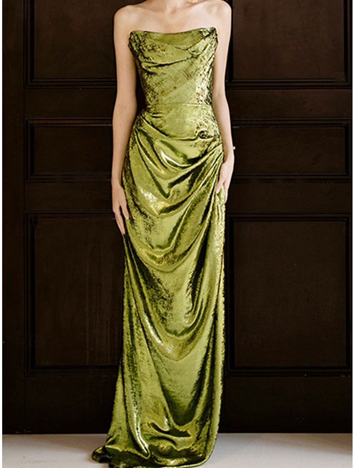 Sheath / Column Quinceanera Dresses Prom Dress Wedding Guest Floor Length Sleeveless Strapless Polyester Backless With Ruched Details and Slit