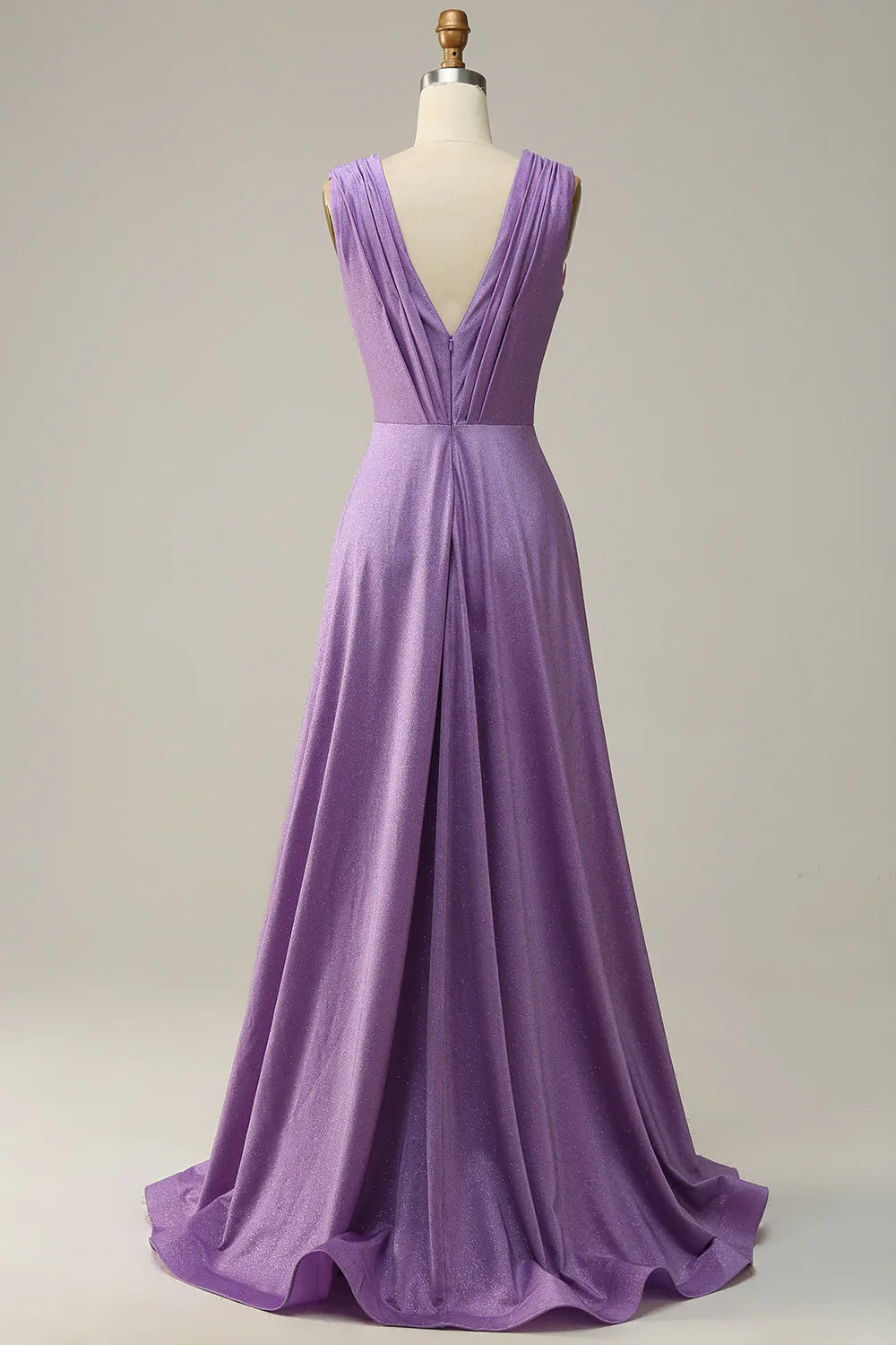 DingJiDress A Line Deep V Neck Purple Sleeveless Long Prom Dress