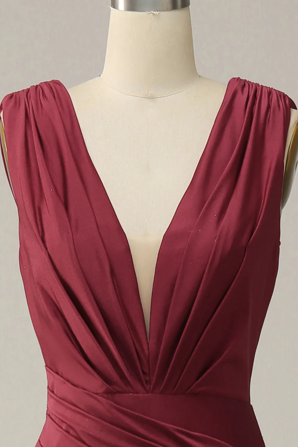 DingJiDress Mermaid Deep V Neck Burgundy Sleeveless Long Prom Dress
